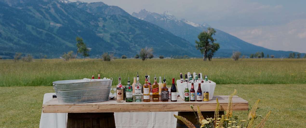Cocktail bar from Bistro Catering at Teton wedding reception